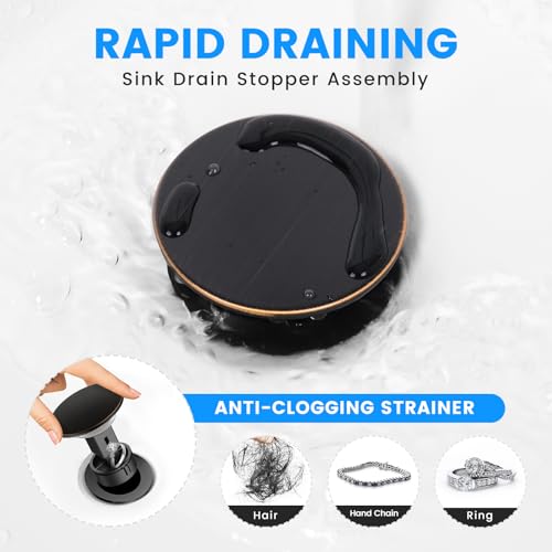 Bathroom Sink Drain with Overflow with Hair Catcher Anti-Clog Sink Strainer | Hurran Bathroom Sink Stopper for 1.75" Hole, Plastic Pop-up Drain for Bathroom Vanity Vessel Sink, Oil Rubbed Bronze, 2 Pack - color: Oil Rubbed Bronze X 2