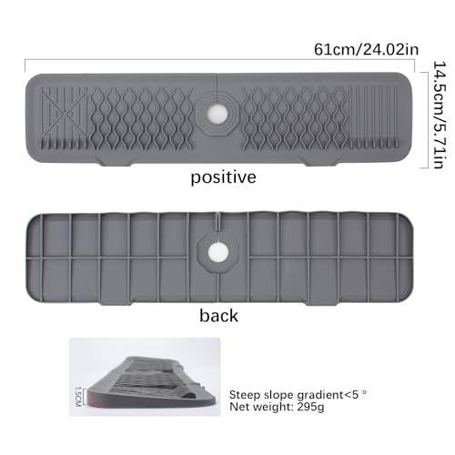 Faucet Mat for Kitchen Sink Silicone Sink Splash Guard 5° Slope Faucet Draining Mat Dish Soap Sponge Holder Around Faucet Bathroom Gadgets Sink Accessories Drying Mats Organizer (Gray, 24 Inch) - color: Gray