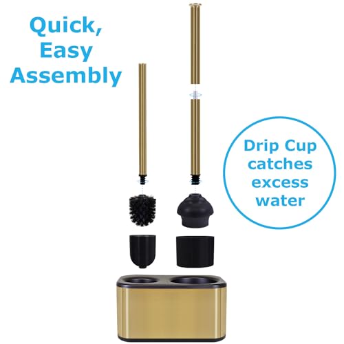 Blue Donuts Toilet Brush and Plunger Set with Holder, Sleek Minimalist Modern Gold Bathroom Accessories Toilet Plunger and Toilet Bowl Brush Combo - color: Gold