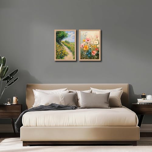 2Pcs framed Nature Floral Canvas Wall Art meadows and wildflowers plant and flower prints canvas Painting watercolor floral Picture print for living room bedroom or bathroom Decor16x24in - color: Meadows and Wildflowers, size: 16x24 Inches