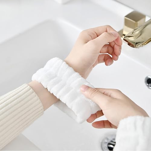 3 Pieces Face Wash Headband and Wristband Set, Makeup Skincare Headbands Spa Headband Towel for Women Skin Care Bath Wrist Bands for Washing Face (White) - color: White