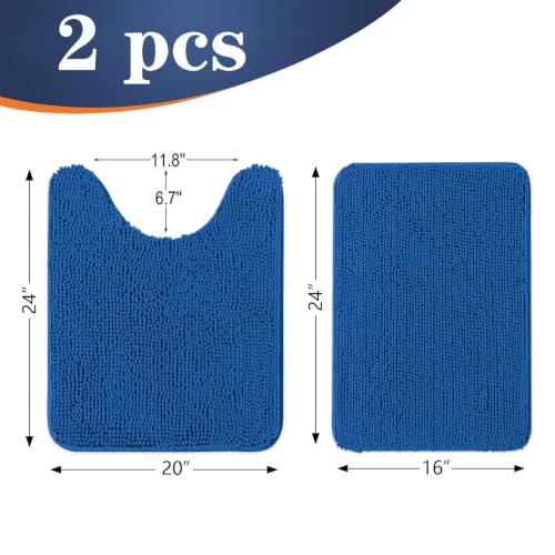 OLANLY Bathroom Rugs Sets 2 Piece, Soft Absorbent Chenille Bath Mats and U-Shaped Contour Toilet Rug Set, Machine Washable Bath Carpet, Home Decor Accessories(24"x16"+24"x20", Deep Navy Blue) - color: Deep Navy Blue, size: 24" X 16" + U24" X 20"