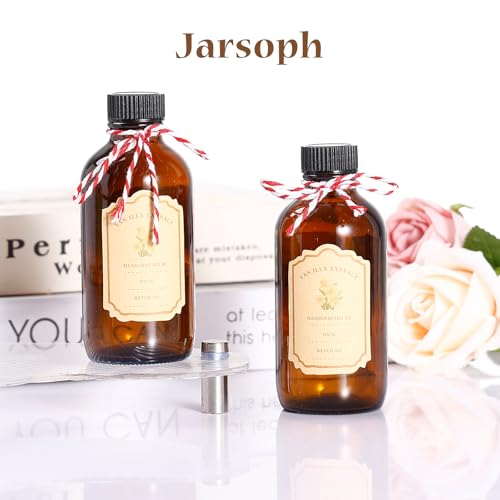 Jarsoph 4oz 8 PCS Amber Brown Glass Bottles for Vanilla Extract | Brown Boston Round Glass Bottles, Essential Oils, Herbal Medicine, DIY Crafting - UV Protective Bottles for Syrup, Sauce
