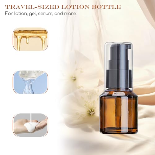 3PCS Refillable Amber Glass Travel Bottles Set Leak-Proof Pump Dispenser Empty Mini Portable Containers for Lotion Cream Foundation Essential Oils (15ml/0.5oz) - color: Amber, size: 15ml/0.5oz
