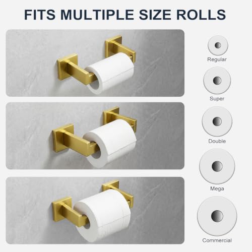 Toilet Paper Holder Wall Mount Brushed Gold, Stainless Steel Toilet Tissue Roll Holder Bathroom Square Toilet Paper Towel Roll Holder, Double Post Pivoting Tissue Handle - color: Brushed Goled