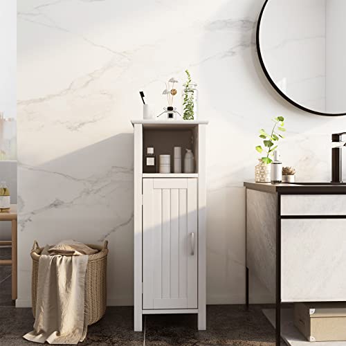Tangkula Bathroom Floor Cabinet, Multifunctional Storage Cabinet, Anti-Tipping Device, 3-Height Adjustable Shelf, Wooden Freestanding Side Cabinet for Bathroom Home Office, 12 x 12 x 31.5 Inch - color: White