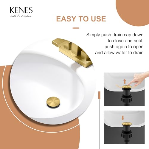 KENES Bathroom Vessel Sink Pop Up Drain Without Overflow Assembly, Lavatory Vanity Sink Drain Stopper, Anti-Clogging Drain Strainer, Brushed Gold, KE-P300A-4 - color: Brushed Gold, size: Big Pop up Cap (Without Overflow)