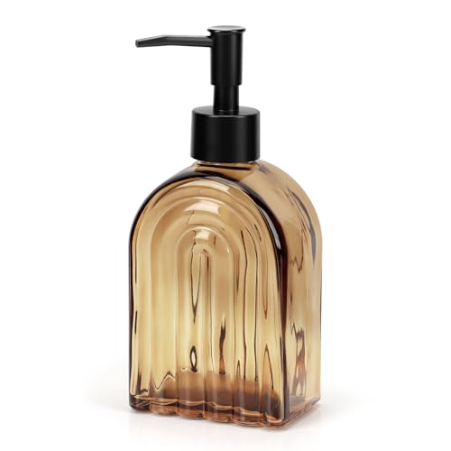 Elegant Amber Glass Soap Dispenser with Black Pump | 400ML Modern Bathroom & Kitchen Dispenser for Hand Soaps, Lotions, Essential Oils - color: Amber