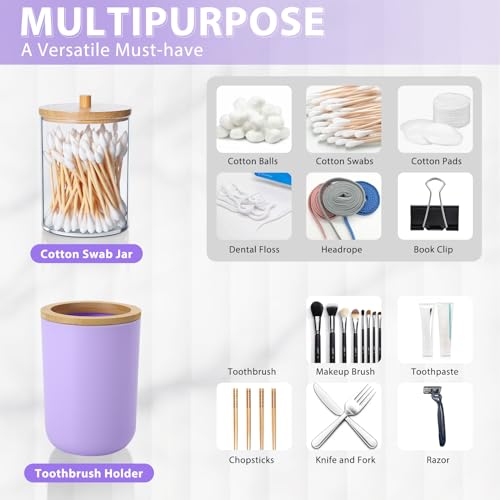 iMucci Bathroom Accessories Set 5Piece Light Purple Bathroom Sets, Toothbrush Holder, Toothbrush Cup, Lotion Soap Dispenser, Soap Dish and Qtip Holder Bathroom Decor - style: Light Purple