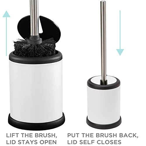 Bath Bliss Toilet Brush and Holder | Self Closing Lid | 360 Degree Brush Head | Bathroom Cleaning | Compact Size | Storage and Organization | White (Pack of 2) - color: White, size: 2 Pack