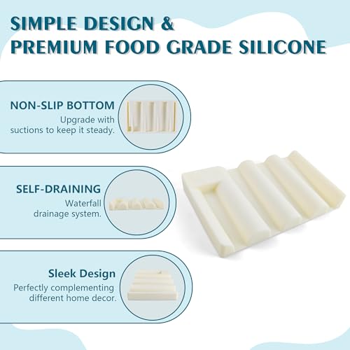 Silicone Soap Dish,Self Draining Soap Holder Perfect for Shower,Bathroom Sink,Kitchen Sink & Travel,Non-Slip Bar Soap Holder Extend Soap Life,Keep Soap Bars Dry & Easy Cleaning Beige-1Pcs - color: Beige-1pcs