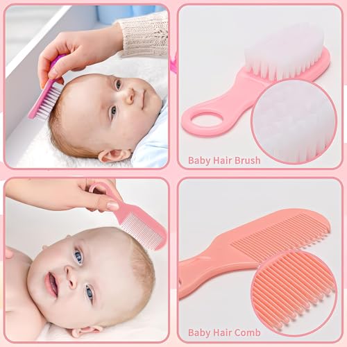 Qunlions life Baby Grooming Kit, Infant Safety Care Set with Hair Brush Comb Nail Clipper Nasal Aspirator,Baby Essentials Kit for Newborn Girls Boys, Pink-24- in-1 - style: Pink 24 in 1