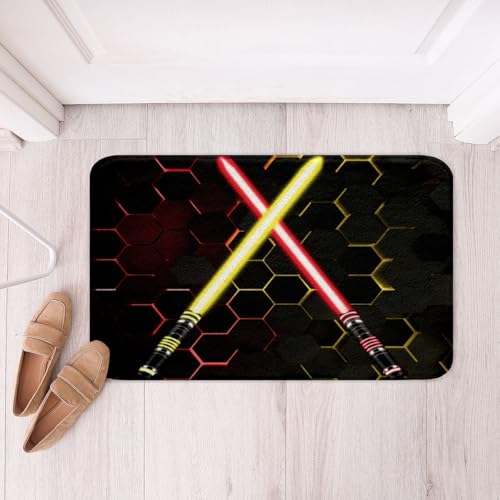 Light Up Sword Bathroom Rug Kids Geometric Honeycomb Hexagon Non Slip Bath Mat for Boys Girls Adult Neon Colorful Red Yellow Shaggy Absorbent Floor Mat 3D Black Bath Indoor Doormat Decor,16"x24" - color: Lightsaber 2, size: 16" x 24"