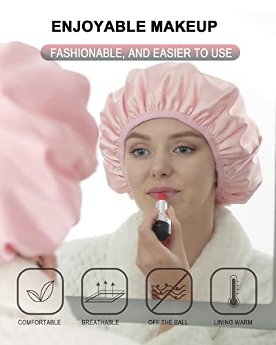 YIZIJIZI Terry Lined Shower Cap,Triple Layer Large Cap for Women,Shower Cap Reusable Waterproof,Long Thick Hair(Pink) - color: Pale pink