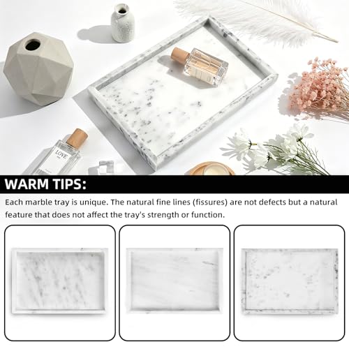 Yew & Tulip Natural Marble Vanity Tray, Nature White Marble with Spots Serving Tray for Bathroom, Kitchen, Vanity, Home Decor, Wedding etc. (12" x 8" x 1.2") - color: Star White