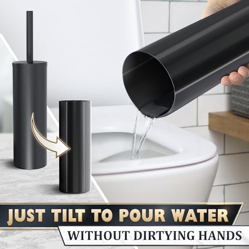 Stainless Steel Toilet Brush and Holder Set, Splash Guard (Black) | Matte Black Toilet Brush and Holder Set, Removable Bowl, Dense Bristles, Long Handle, Scratch Resistant, for Modern Bathrooms - color: Black