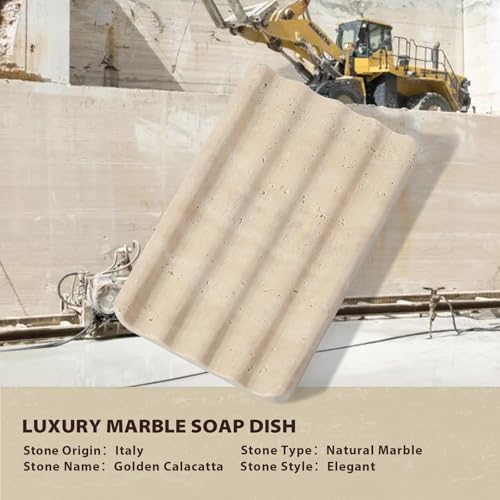 Koville 2PCS Travertine Soap Dishes for Shower, Marble Soap Dish Bar Soap Holder for Sink, Stone Soap Tray for Bathroom, Stripe Grooves Saver Keep Bars Dry Easy Clean - color: Travertine