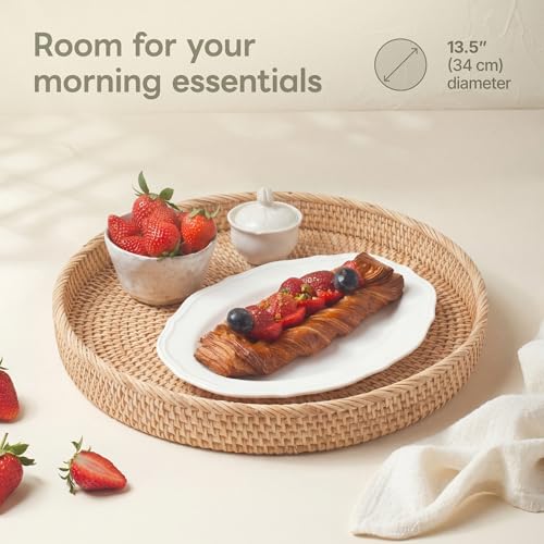 Round Rattan Tray 13.5" — Hand-Woven Wicker Tray for Home Decor (Natural Rattan Color) - color: Natural, size: 13.5"