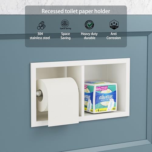 Neodrain Dual Roll Recessed Toilet Paper Holder - 304 Stainless Steel, Hidden in-Wall Design, Simple Loading and Unloading, Space-Saving for Modern Bathrooms（White - color: White