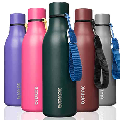 BJPKPK Insulated Water Bottles, 18 oz Stainless Steel Metal Water Bottle with Strap, BPA Free Leak Proof Jugs, Mugs, Flasks, Reusable Thermal Flasks for Sports & Travel, Army Green - color: Army Green, size: 18 Ounces, style: 18oz