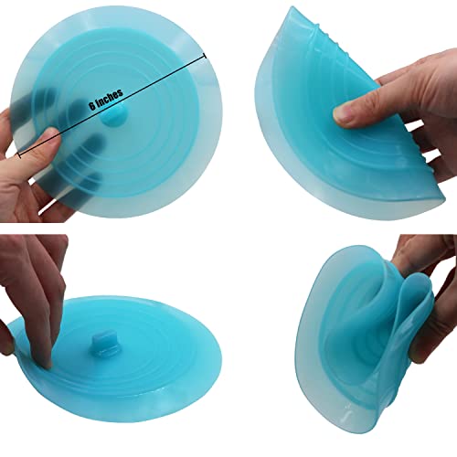 V-TOP Tub Stopper 2 Pack, 6 inches Large Silicone Drain Plug Hair Stopper Flat Suction Cover for Kitchen Bathroom and Laundry (Blue Transparent) - color: 6" Blue Transparent