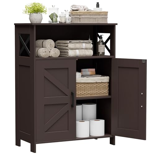 Homhedy Farmhouse Bathroom Storage Cabinet with 2 Doors, Toilet Paper Cabinet with Adjustable Shelf, Small Bathroom Cabinet for Kitchen/Laundry/Living Room, 11.8 x 23.6 x 31.5 Inches, Brown - color: Brown