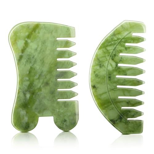 BBTO 2 Pcs Jade Comb for Scalp Massage Gua sha Comb for Head Body spa Hair Multifunctional Handheld Massage Tools(Round, Classic Style) - style: Round, Classic Style
