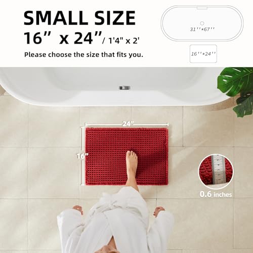TYUU Waffle Bath Mat, Boho Bathroom Rugs Non Slip Washable Super Absorbent Quick Dry Bath Mat Farmhouse Bathroom Decor, 24"x16" Burgundy - color: Burgundy, size: 1'4" X 2' (Rectangular)