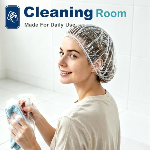Disposable Shower Caps, 100 Pack - 18.1" Large Thick Waterproof Elastic Bath Caps, Clear Plastic Hair Covers for Women Home Travel Hotel Spa & Salon