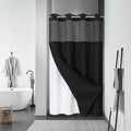 eachope Stall Black No Hook Waffle Weave Shower Curtain with snap-in Liner Replacement, 230GSM Waterproof Fabric Hotel Shower Curtain Set for Bathroom, Through Mesh Top Window,54Wx80H - color: Black, size: 54"W x 80"L (Pack of 1)