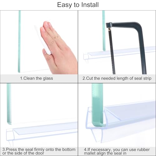 uxcell Shower Door Side Seal, WidenH-Type Shower Door Sweep for 1/4" Glass 86.5" Long Silicone Frameless Glass Door Seal Strip, Stop Shower Leaks, Clear - size: 1/4" Glass 86.5" Long