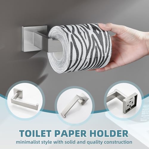 Bathroom Hardware Set 4-Piece, Angle Simple SUS304 Stainless Steel Bath Accessory Kit, Bathroom Fixture Set with Robe Hook, Toilet Paper Holder, Towel Holder and Towel Bar Brushed Nickel - color: Brushed Nickel