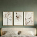 (Freedom. Life. Goals)Bohemian Neutral Wall Art Set of 3, Framed Beige Dandelion, Epiphyllum & Ocean Wave Crystal Prints with Gold Frame, Minimalist Botanical Wall Decor for Living Room Bedroom Bathroom（24 inches *16 inches）