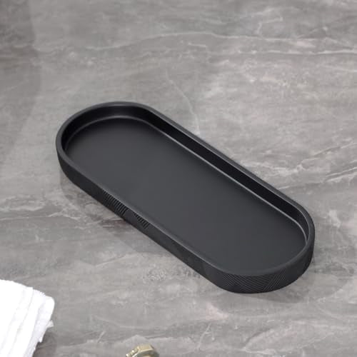 Bathroom Accessories Set, Bathroom Organizer Countertop, Matte Black, 4 PCS | Modern, Simple, Stripe, Resin, With Soap Dispenser, Toothbrush Holder, Mouthwash Cup, Vanity Tray for Home Hotel Office - color: Black1-4pcs