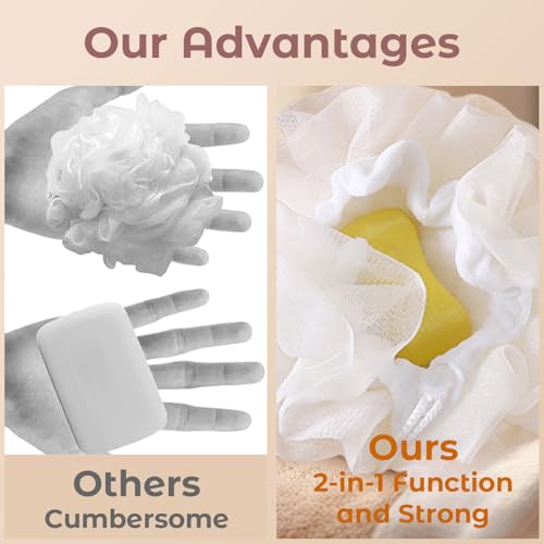 2 in 1 Loofah Sponges 3-Pack Dual-Sided Exfoliating Bath Sponges for Shower & Loofah Washcloth for Bar Soap Premium Body Scrubber with Drawstring for Gentle Skin Smoothing - Blue＆Pink＆Beige - style: Blue＆Pink＆Beige