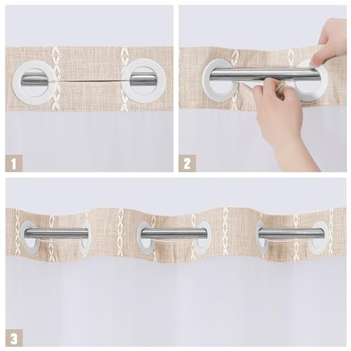 MitoVilla No Hooks Needed Farmhouse Shower Curtain with Snap-in Liner - with Window & Magnets, Boho Cotton Linen Fabric Shower Curtains with Tassels for Rustic Bathroom Decor, Beige/Cream, 72 x 74 - color: Cream - Win