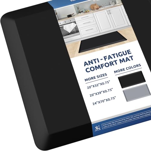 KitchenClouds Kitchen Mat Cushioned Anti Fatigue Rug 24"x70" Water Resistant, Non Slip, Standing and Comfort Desk/Floor Mats for House Sink Office (Black,0.8inch) - color: Black, size: 70"L x 24"W x 0.8"Th