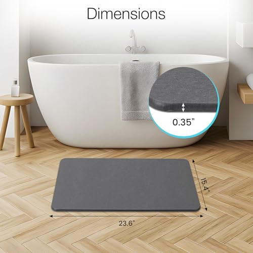 Diatomite Stone Bath Mat, Premium Non-Slip Natural Diatomaceous Earth Bathtub Quick Drying Mats for Bathroom Floor (23.6" x 15.4" Dark Gray) - color: Dark Grey, size: 23.6" x 15.4"