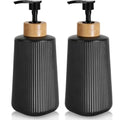 Glass Soap Dispenser, Thickened Glass Hand Soap Dispenser for Bathroom, Kitchen Dish Washing Liquid Bottles, Shampoo and Conditioner Bottles, Modern Farmhouse Style (Black, Set of 2, 12oz)