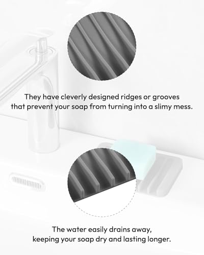 Self Draining Soap Dish for Shower, Silicone Soap Dish for Kitchen Sink, Bathroom Sink (3, Dark Gray, S(3.1"×4.5"))