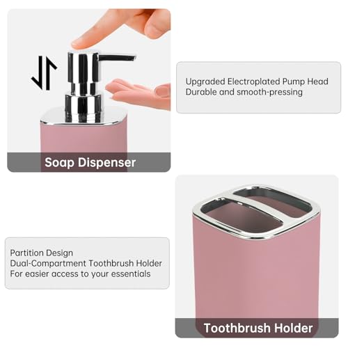 Pink Bathroom Accessories 2 Pieces, Soap Dispenser and Toothbrush Holder Set for Boho Bathroom - color: Pink, size: 2PCS