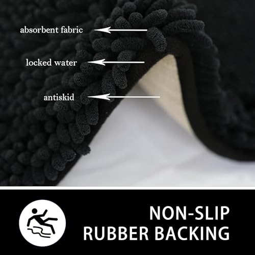 U-Shaped Toilet Rug, Chenille Contour Bathroom Mat, Non-Slip PVC Backing, Machine Washable, 24x20, Black - color: Black, size: 1'8" x 2' (20"x 24"U)