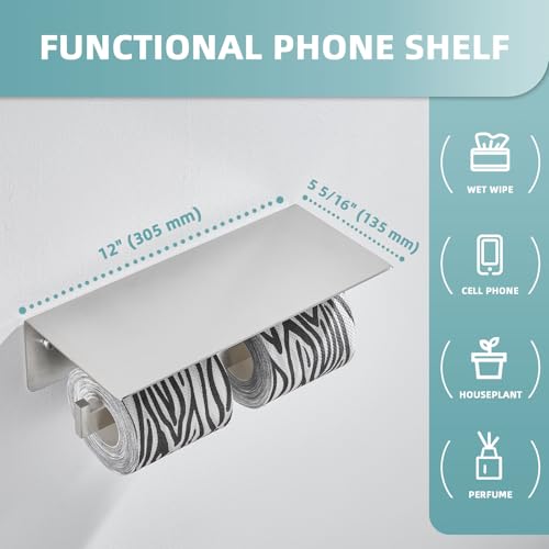 Angle Simple Bathroom Toilet Paper Holder, SUS 304 Stainless Steel Toilet Tissue Roll Holder with Storage Shelf, Wall Mount - color: Brushed Nickel, size: Double Rod