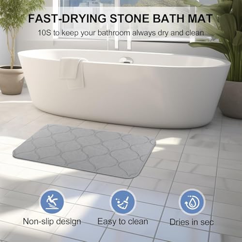 Stone Bath Mat Diatomaceous Earth Shower Mat Non-Slip Super Absorbent Quick Drying Diatomite Stone Mats for Bathroom Floor Kitchen, 2 Pack (Light Grey, 24x15) - color: Light Grey Wave