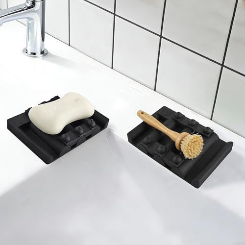 Silicone Soap Dish,Self Draining Soap Holder Perfect for Shower,Bathroom Sink,Kitchen Sink & Travel,Non-Slip Bar Soap Holder Extend Soap Life,Keep Soap Bars Dry & Easy Cleaning NBlack-1Pcs - color: Nblack-1pcs