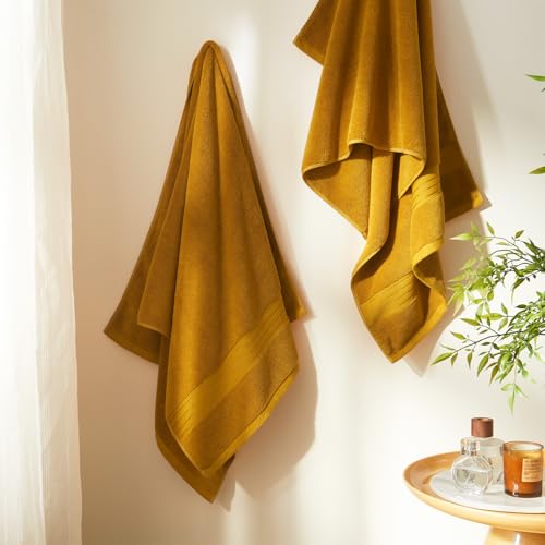 COZYART Gold Bath Towel Set 6pcs, Turkish Cotton Bathroom Towel Sets Soft Absorbent and Durable 650 GSM Luxury 6 Pcs with 2 Bath Towels, 2 Hand Towels, 2 Washcloth - color: Gold, size: 6 Piece Towel Set