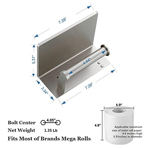 Toilet Paper Holder with Shelf and 2 Towel Hooks - Self Adhesive Toilet Paper Storage - Tissue Roll Holder with Phone Shelf - Wall Mount Toilet Roll Bathroom Organizer - Brushed Nickel - color: Brushed Nickel - 2 Hooks