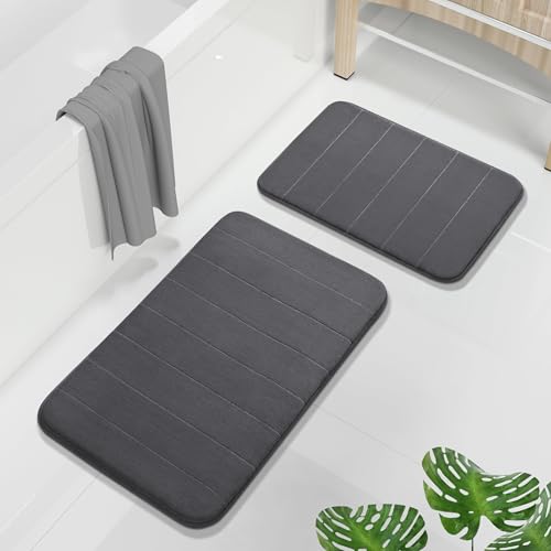 Yimobra Memory Foam Bathroom Rugs Sets 2 Piece - Super Soft Absorbent Quick Dry Bath Mat Set, Machine Washable Non Slip Floor Carpet for Tub Shower & Single Sink (17x24 & 31.5x20 Inch, Dark Gray) - color: Dark Gray, size: 31.5x20+24x17 Inch