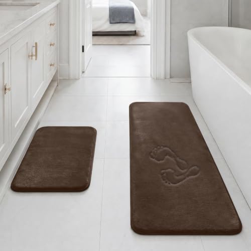 HUXMEYSON Bathroom Rugs Sets 2 Piece, Non-Slip & Quick Dry Bath Mat Set, Ultra Soft Velvet Bath Rugs for Bathroom, Toilet and Shower Floor, Brown - color: Brown, size: 17"x24"+20"x48"
