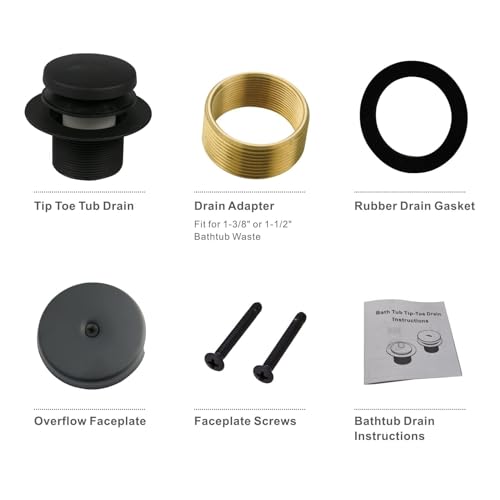 HIDROP Matte Black Toe Touch Tub Drain Trim Kit, 1-Hole Overflow Faceplate | Tip Toe, Stainless Steel Bathtub Drain, Universal Fine/Coarse Thread fit 1-3/8" or 1-1/2" Tub Drain, Tub Drain Replacement - color: Black, style: 1 Hole